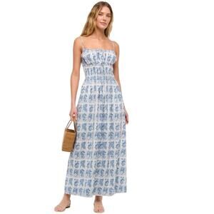 Abercrombie and Fitch Smocked Tie-Front Maxi Dress Blue Pattern Size Large